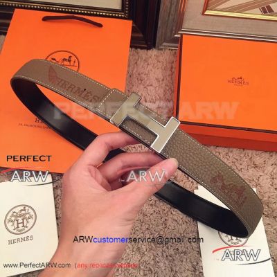 Perfect Replica Hermes Khaki Leather Belt With Stainless Steel Khaki Face Buckle